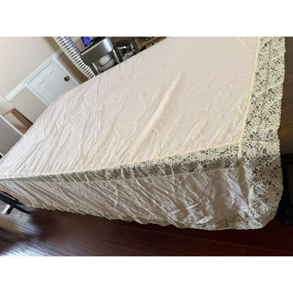Vintage Mollye Lilienfeld Pink Lace Bedspread Coverlet 84x82 Art Deco Style